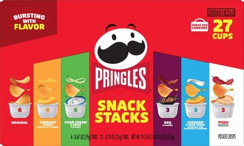 Pringles Potato Crisps Chips, Lunch Snacks, Snack Cups, Variety Pack, 19.5oz Box (27 Cups)
