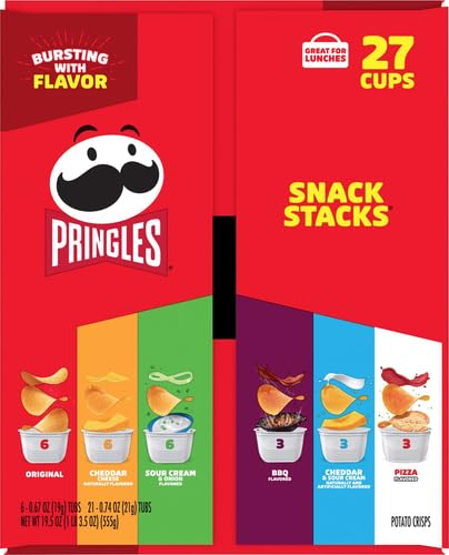 Pringles Potato Crisps Chips, Lunch Snacks, Snack Cups, Variety Pack, 19.5oz Box (27 Cups)
