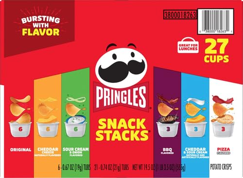 Pringles Potato Crisps Chips, Lunch Snacks, Snack Cups, Variety Pack, 19.5oz Box (27 Cups)