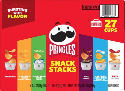 Pringles Potato Crisps Chips, Lunch Snacks, Snack Cups, Variety Pack, 19.5oz Box (27 Cups)