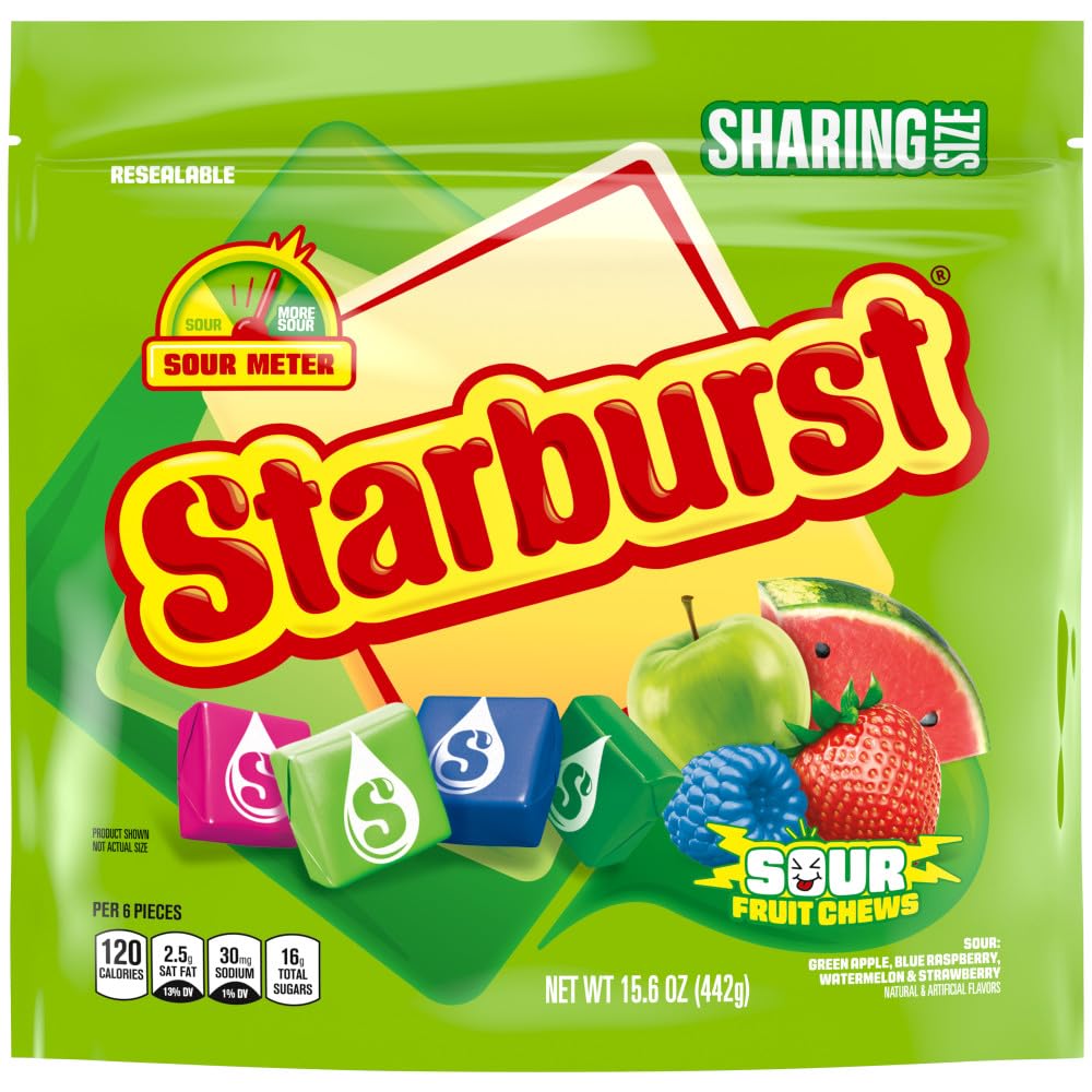 STARBURST Sour Chewy Candy Individually Wrapped Fruit Chew, Sharing Size, 15.6 Oz Resealable Bag
