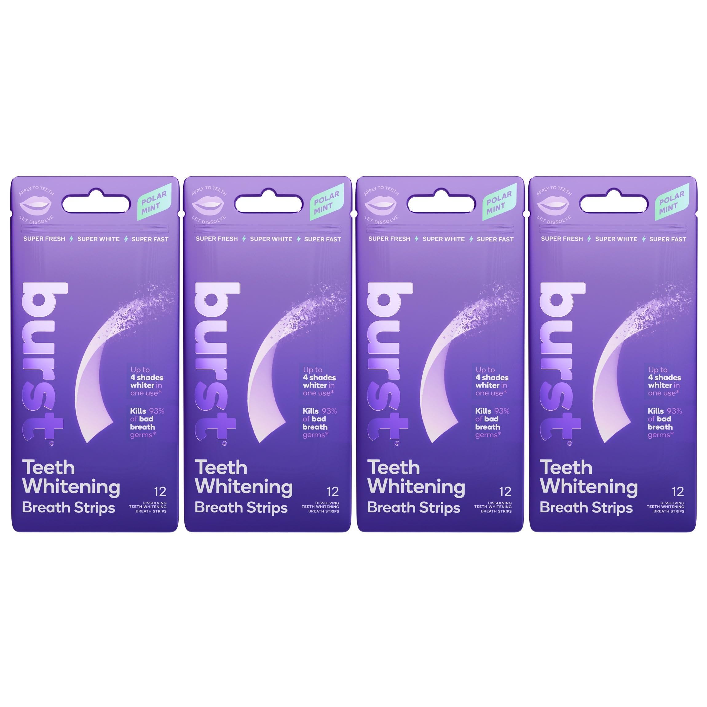BURST Teeth Whitening Breath Strips (Polar Mint/1 Pack) | Kills 93% of Bad Mouth Germs | Up to 4 Shades Whiter in One Use | Easy to Apply/Quick Dissolving