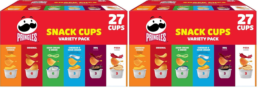 Pringles Potato Crisps Chips, Lunch Snacks, Snack Cups, Variety Pack, 19.5oz Box (27 Cups)