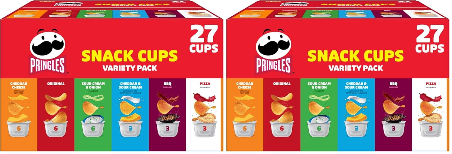Pringles Potato Crisps Chips, Lunch Snacks, Snack Cups, Variety Pack, 19.5oz Box (27 Cups)