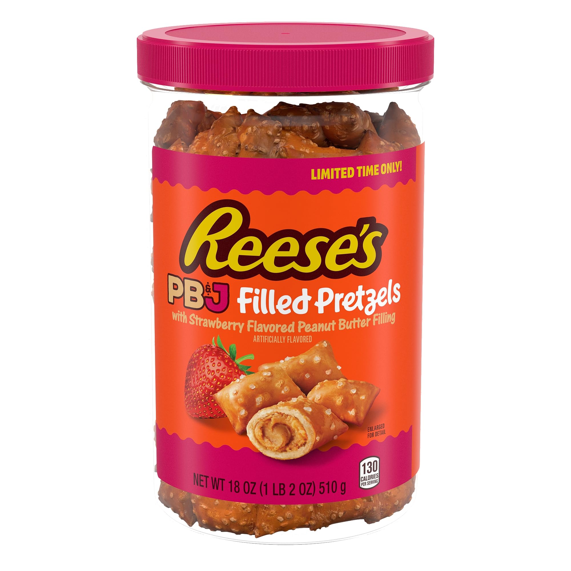 Reese's Pretzels rellenos, nuggets de pretzel de mantequilla de maní, crujientes, listos para comer, aperitivo dulce y salado, tarro de 18 onzas