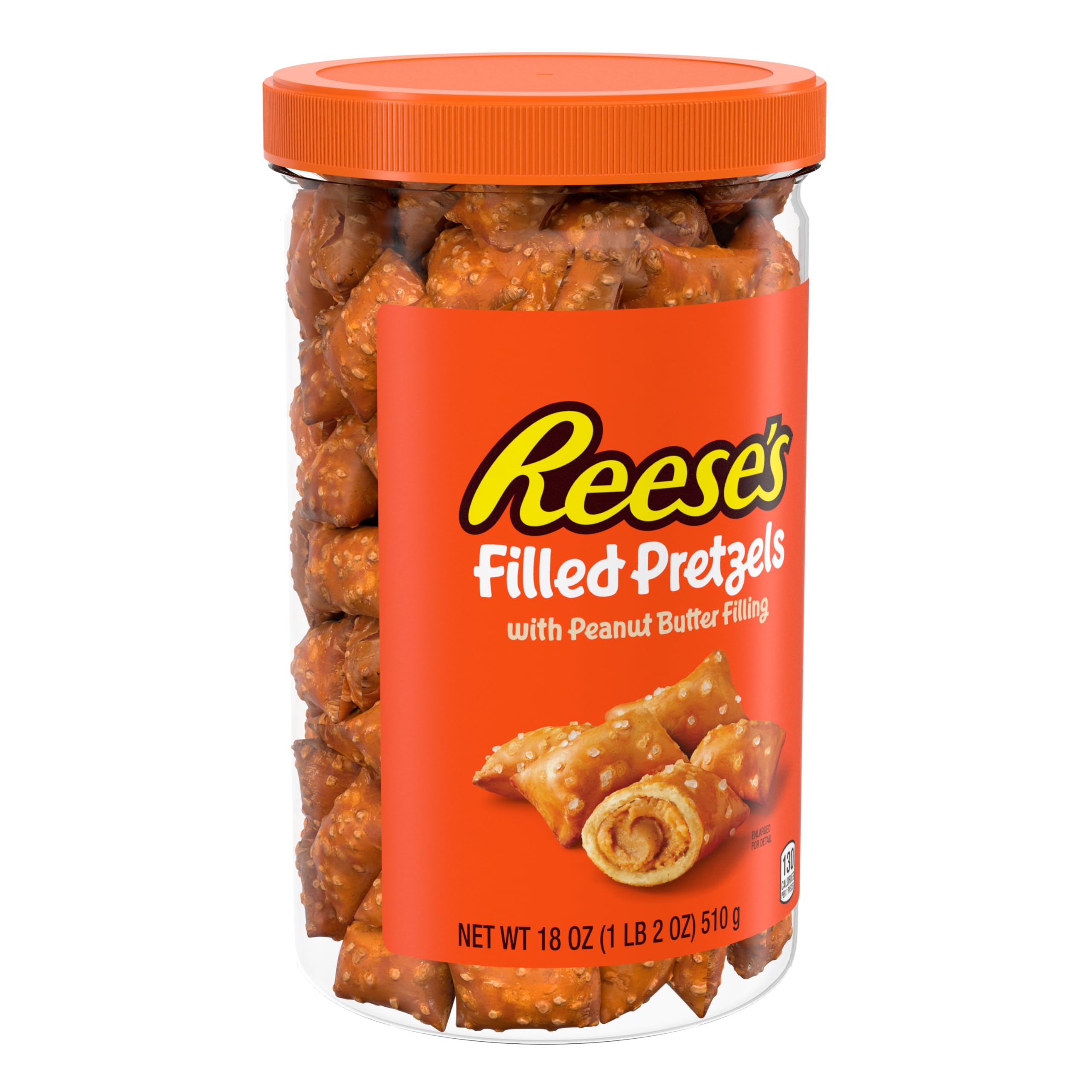 Reese's Pretzels rellenos, nuggets de pretzel de mantequilla de maní, crujientes, listos para comer, aperitivo dulce y salado, tarro de 18 onzas