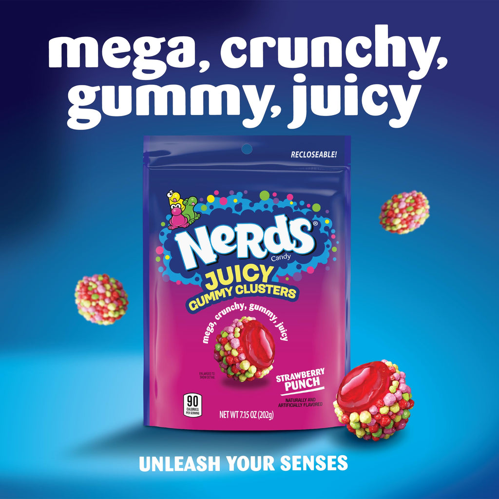 Nerds Juicy Gummy Clusters, Strawberry Punch, Juicy And Gummy Candy, 1 Stand Up Bag, For Snacking And Sharing, 7.15 Oz