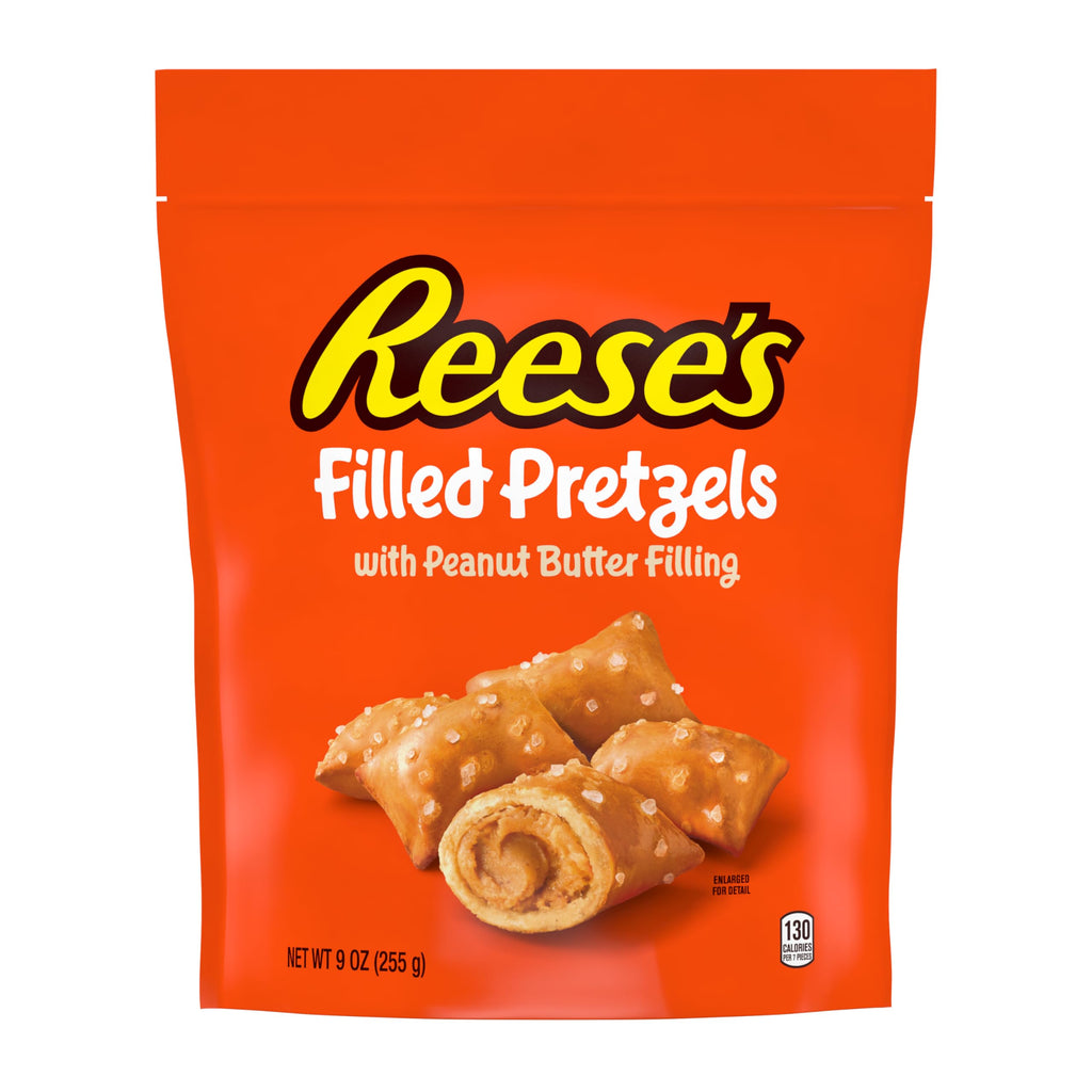 Reese's Pretzels rellenos, nuggets de pretzel de mantequilla de maní, crujientes, listos para comer, aperitivo dulce y salado, tarro de 18 onzas