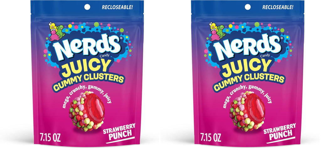 Nerds Juicy Gummy Clusters, Strawberry Punch, Juicy And Gummy Candy, 1 Stand Up Bag, For Snacking And Sharing, 7.15 Oz
