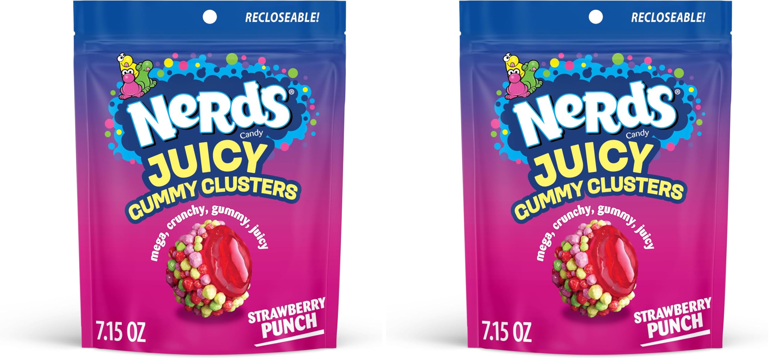 Nerds Juicy Gummy Clusters, Strawberry Punch, Juicy And Gummy Candy, 1 Stand Up Bag, For Snacking And Sharing, 7.15 Oz