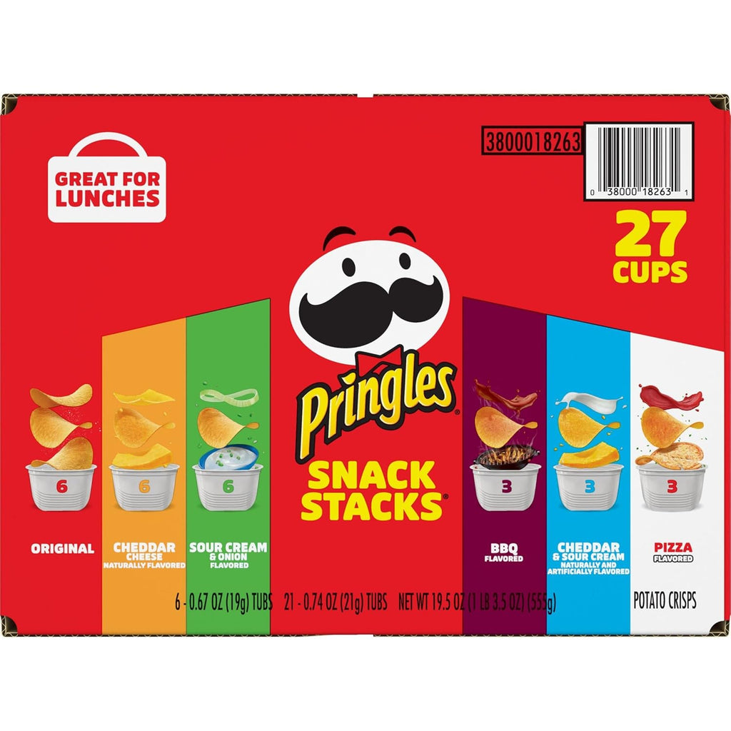 Pringles Potato Crisps Chips, Lunch Snacks, Snack Cups, Variety Pack, 19.5oz Box (27 Cups)