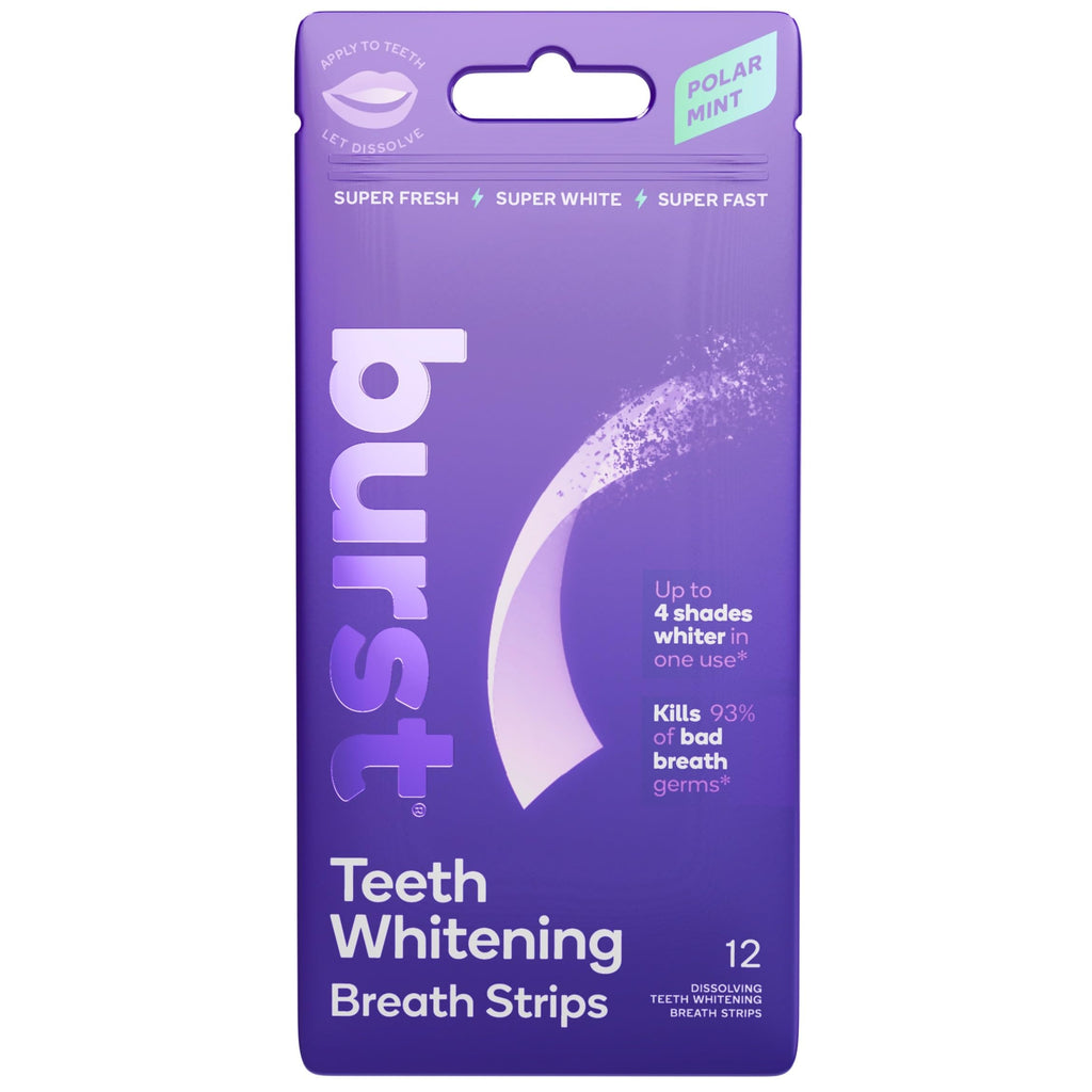 BURST Teeth Whitening Breath Strips (Polar Mint/1 Pack) | Kills 93% of Bad Mouth Germs | Up to 4 Shades Whiter in One Use | Easy to Apply/Quick Dissolving