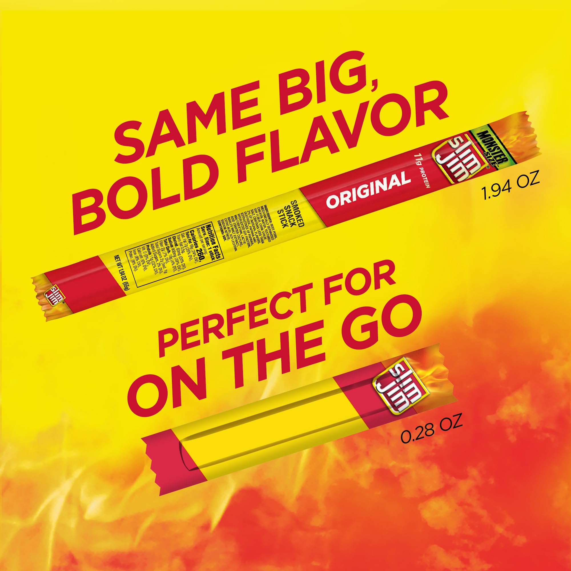 Slim Jim Smoked Meat Sticks, Original Flavor, 6g Protein Per Serving, Snack Size, 0.28 oz. (100 Count)