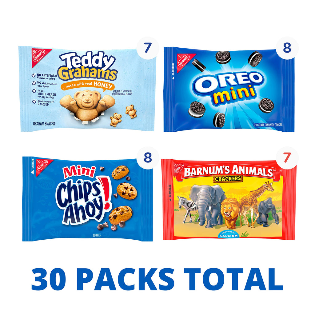 Nabisco Team Favorites Variety Pack, Oreo Mini, Chips Ahoy! Mini, Teddy Grahams Honey & Barnum'S Animal Crackers, 30 Snack Packs