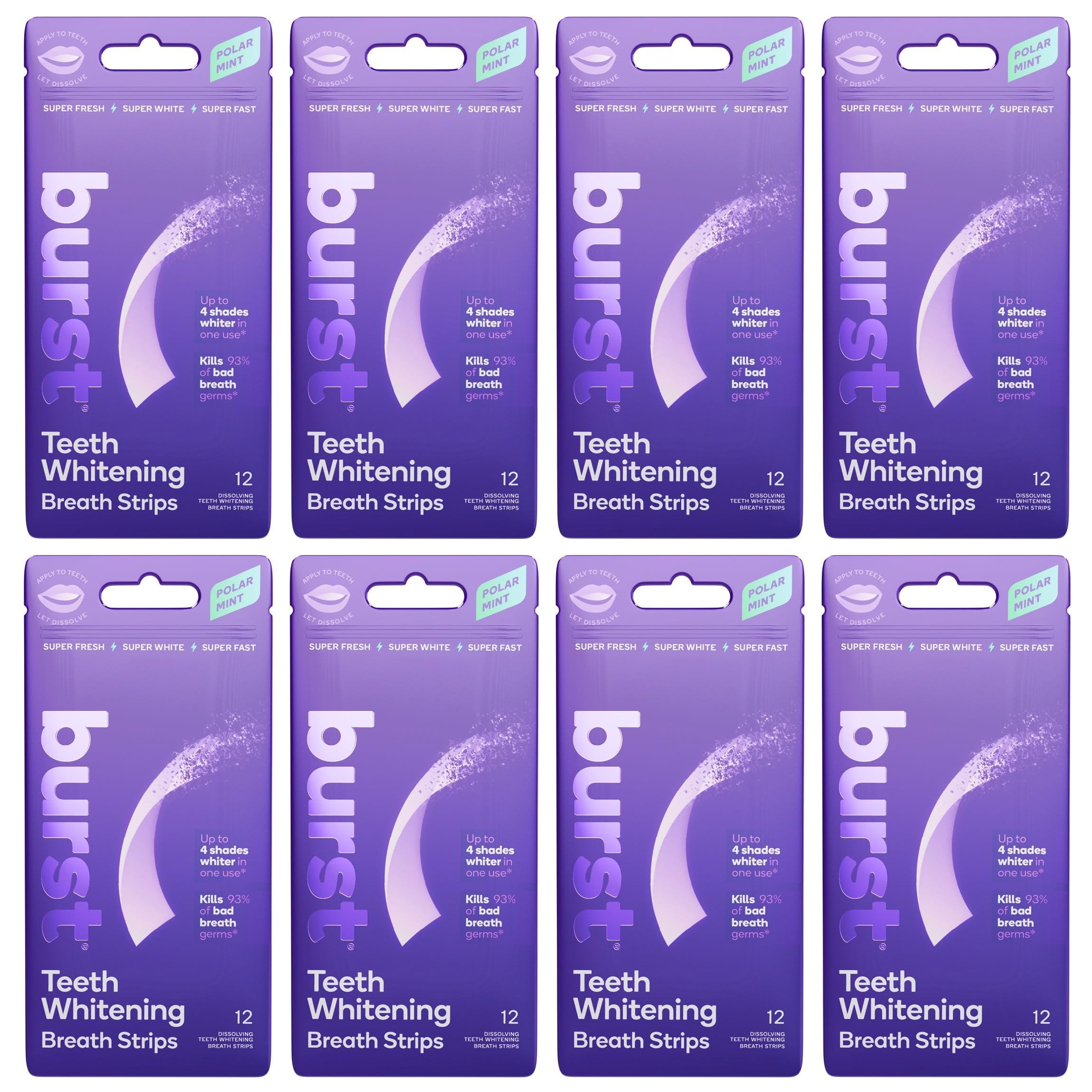 BURST Teeth Whitening Breath Strips (Polar Mint/1 Pack) | Kills 93% of Bad Mouth Germs | Up to 4 Shades Whiter in One Use | Easy to Apply/Quick Dissolving