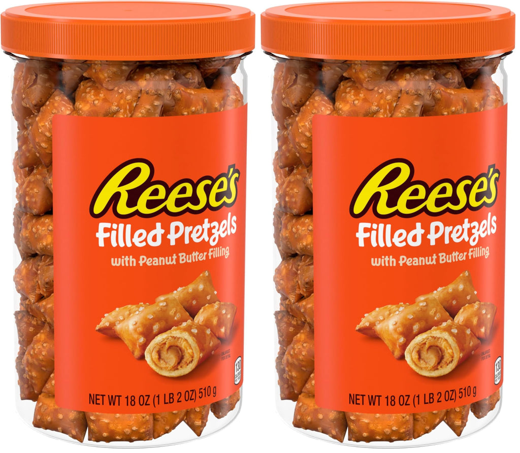 Reese's Pretzels rellenos, nuggets de pretzel de mantequilla de maní, crujientes, listos para comer, aperitivo dulce y salado, tarro de 18 onzas