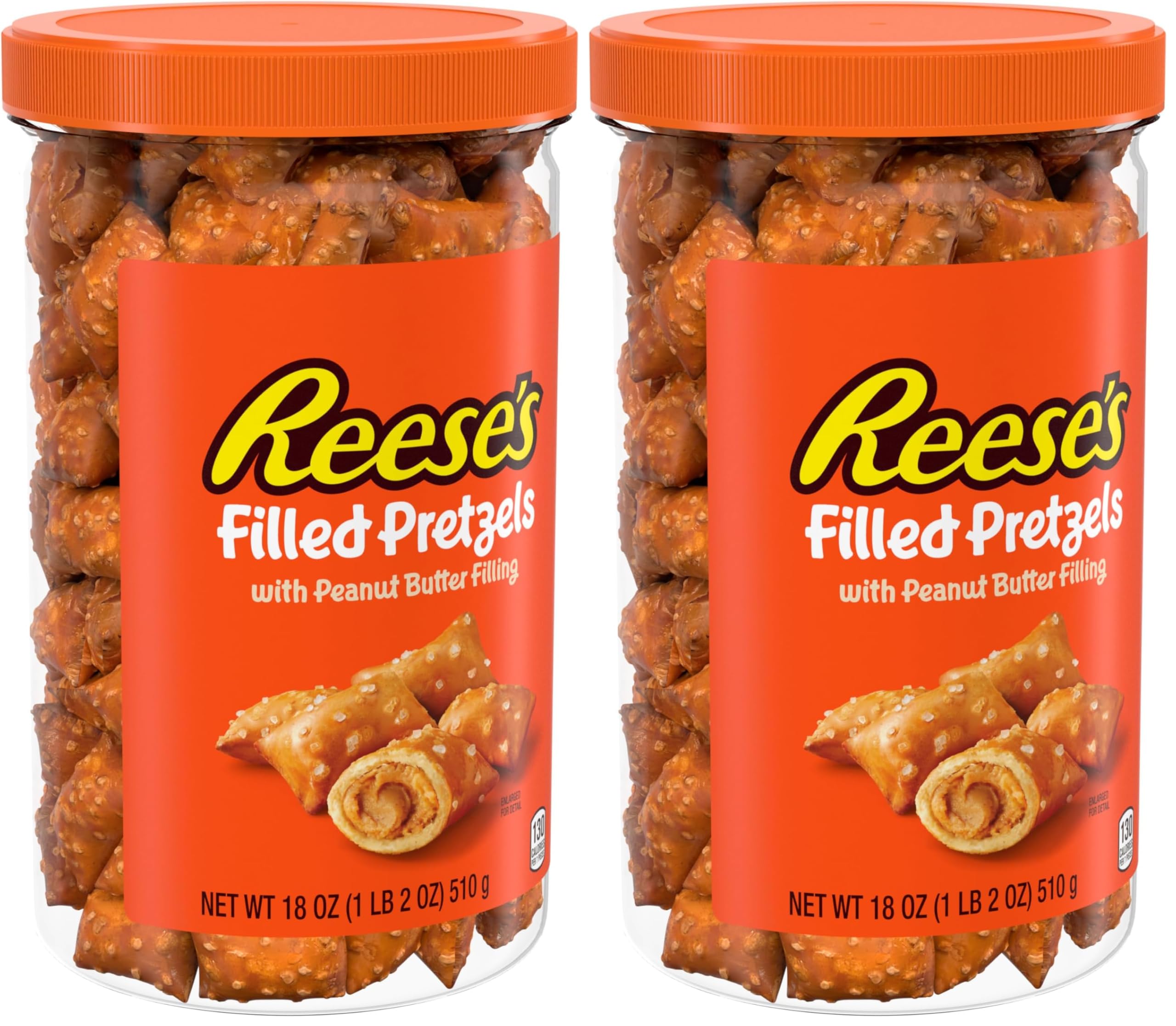 Reese's Pretzels rellenos, nuggets de pretzel de mantequilla de maní, crujientes, listos para comer, aperitivo dulce y salado, tarro de 18 onzas