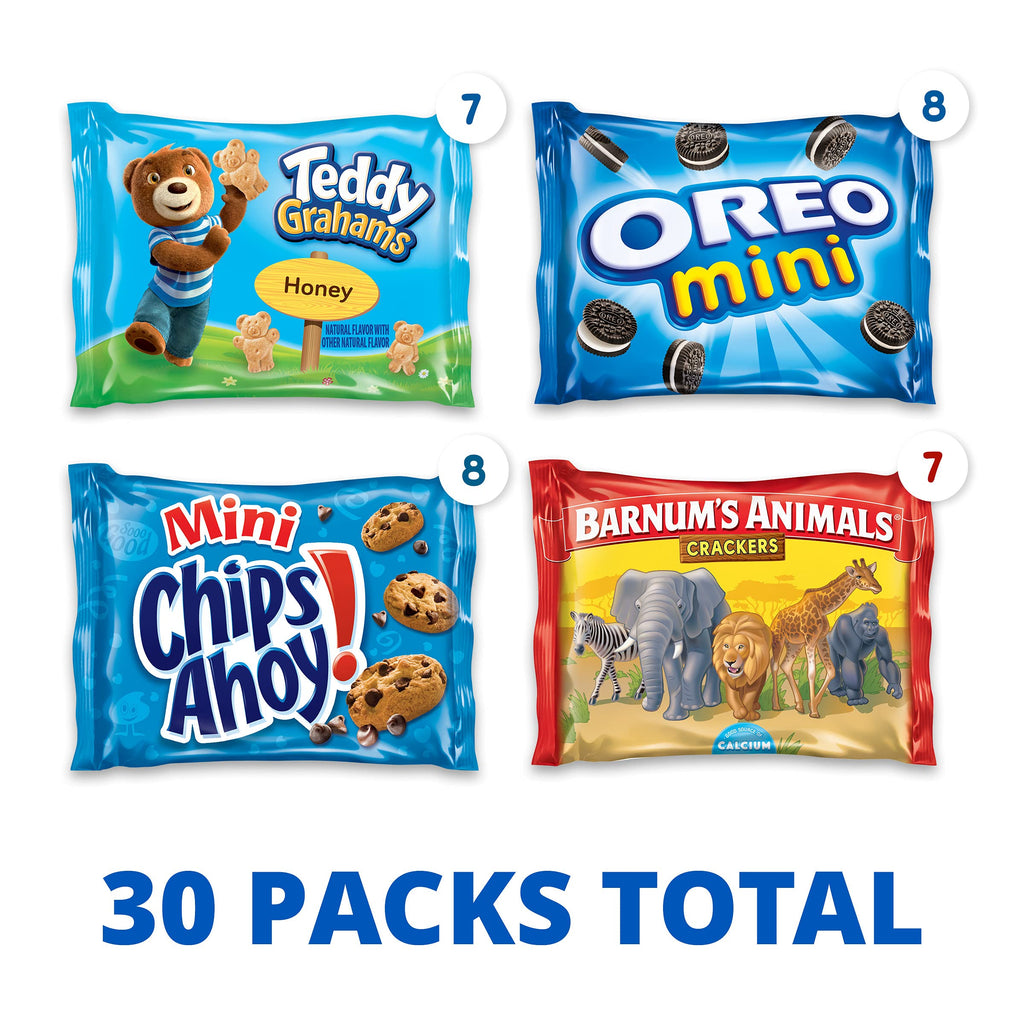 Nabisco Team Favorites Variety Pack, Oreo Mini, Chips Ahoy! Mini, Teddy Grahams Honey & Barnum'S Animal Crackers, 30 Snack Packs