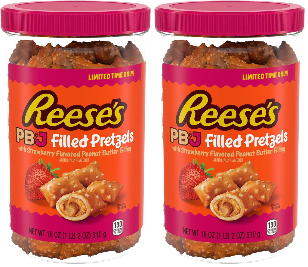 Reese's Pretzels rellenos, nuggets de pretzel de mantequilla de maní, crujientes, listos para comer, aperitivo dulce y salado, tarro de 18 onzas