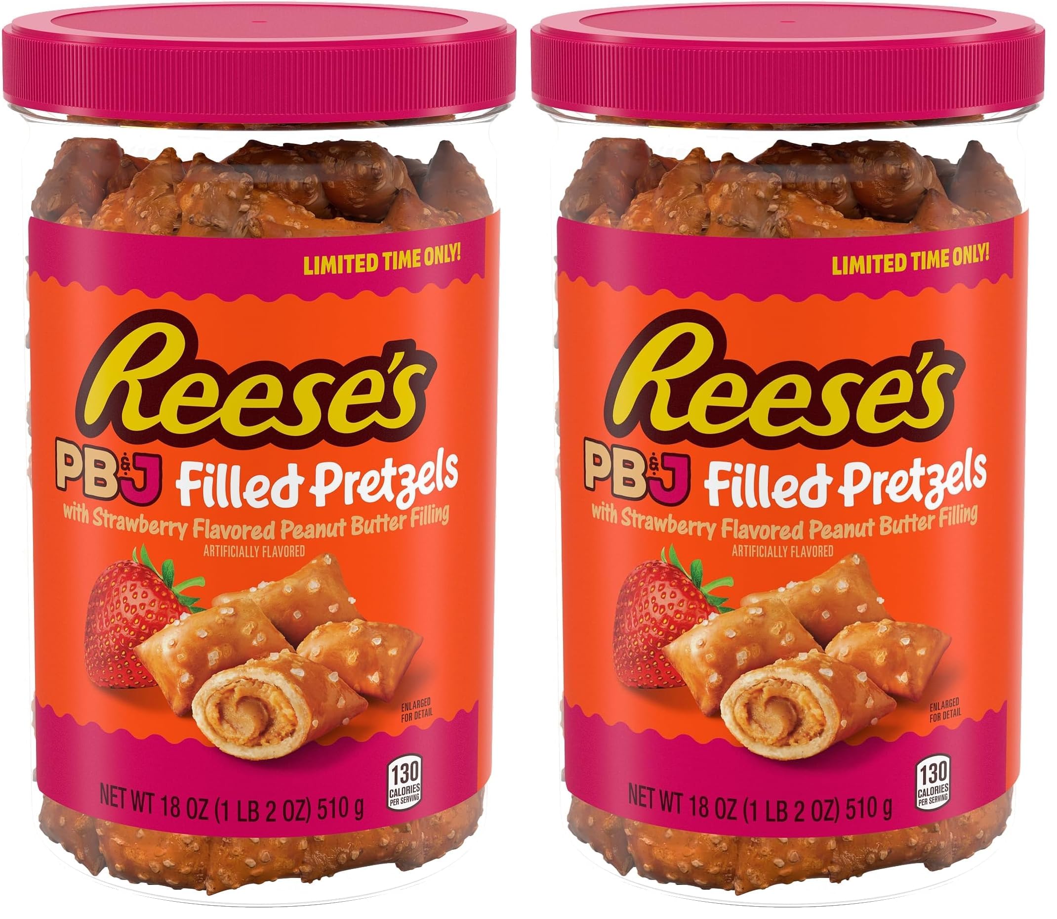Reese's Pretzels rellenos, nuggets de pretzel de mantequilla de maní, crujientes, listos para comer, aperitivo dulce y salado, tarro de 18 onzas