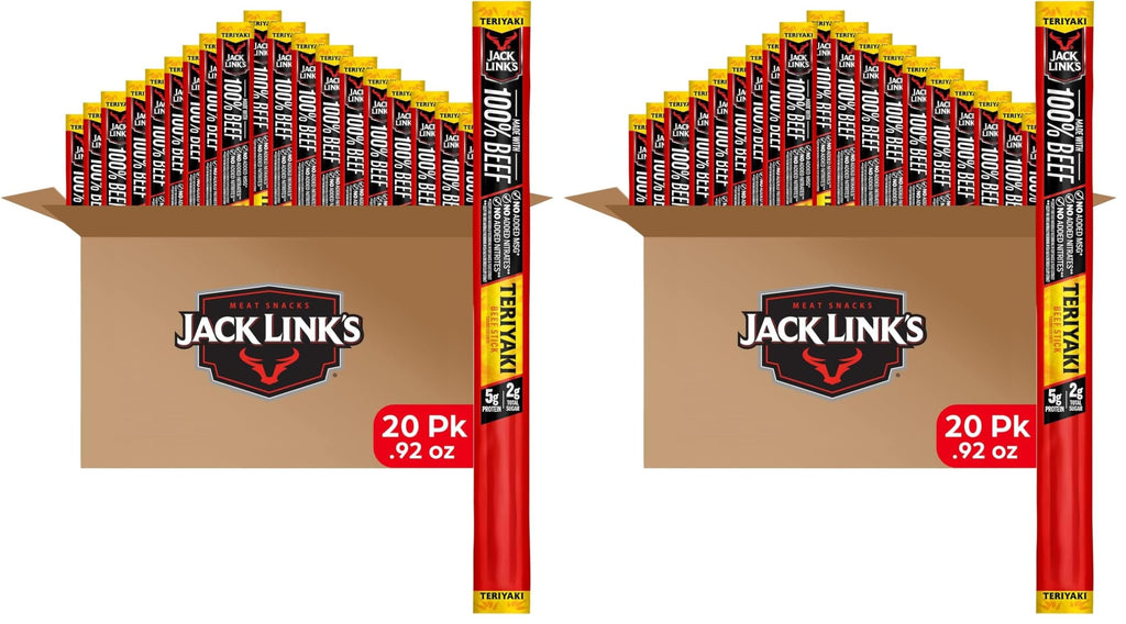 Jack Link's Original Zero Sugar Beef Sticks - (20 Pack) 0.92 oz Meat Sticks - Ready to Eat Protein Snacks - 5g Protein per Serving - Made with 100% Real Beef