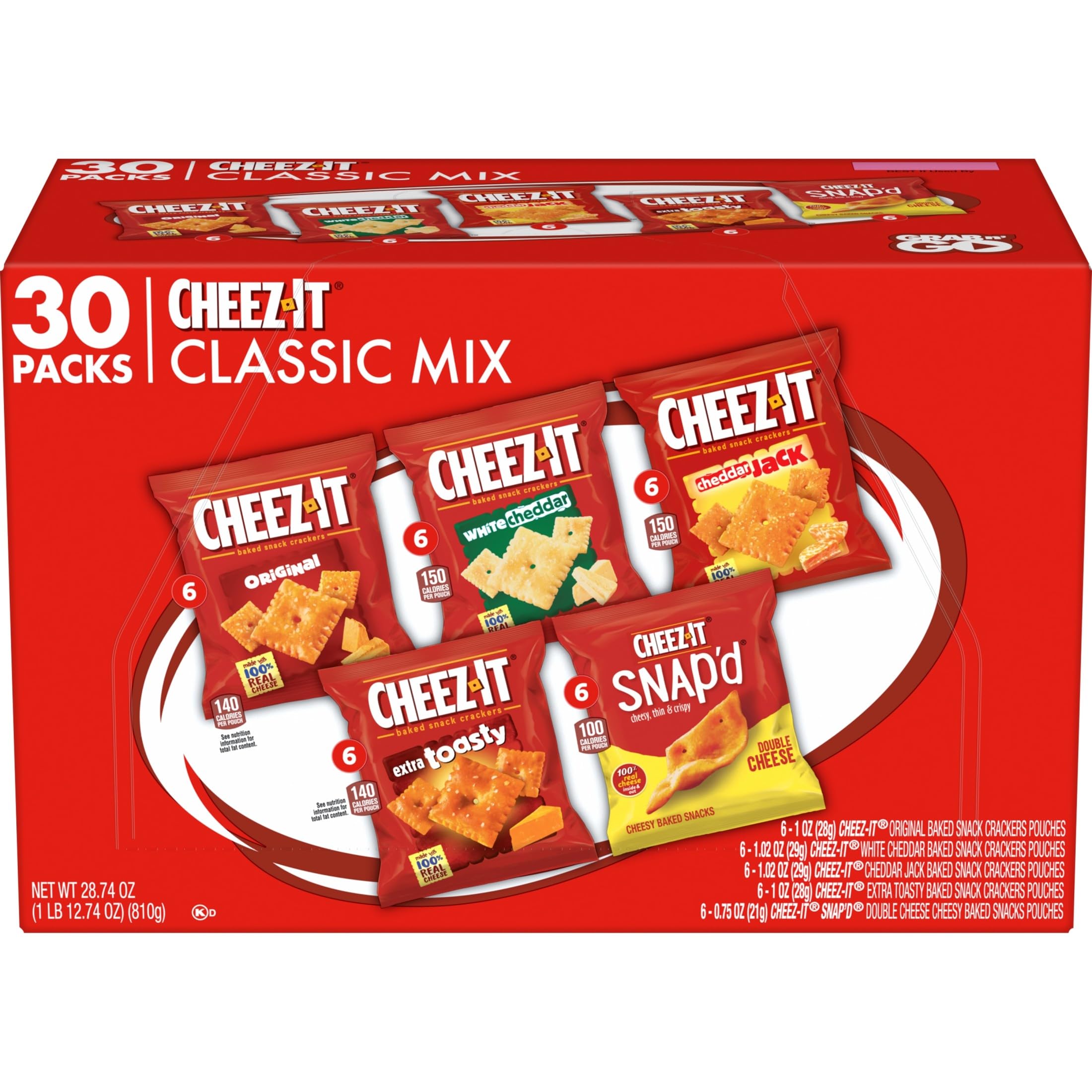 Cheez-It Cheese Crackers, Baked Snack Crackers, Lunch Snacks, Variety Pack, 12.1oz Box (12 Packs)