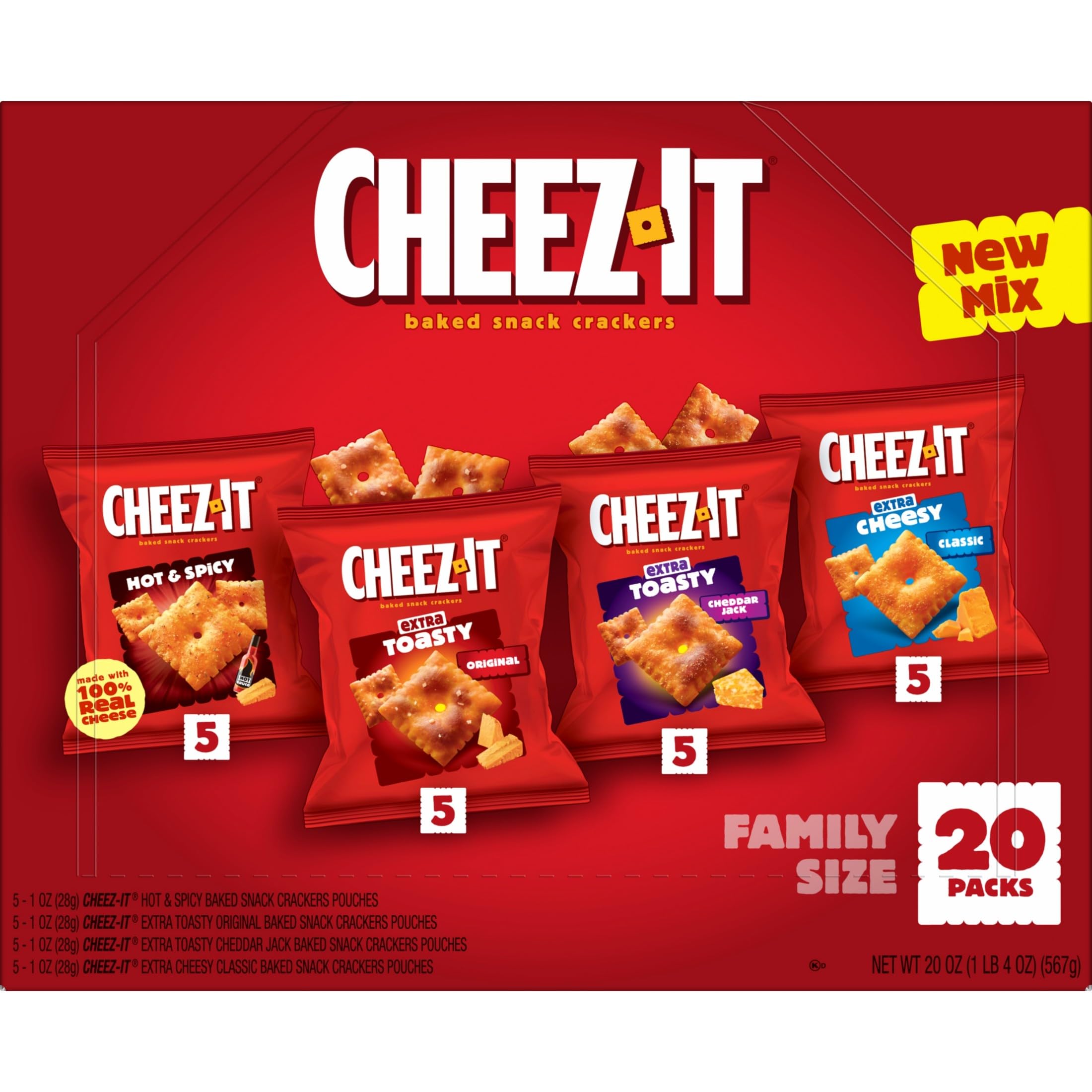 Cheez-It Cheese Crackers, Baked Snack Crackers, Lunch Snacks, Variety Pack, 12.1oz Box (12 Packs)