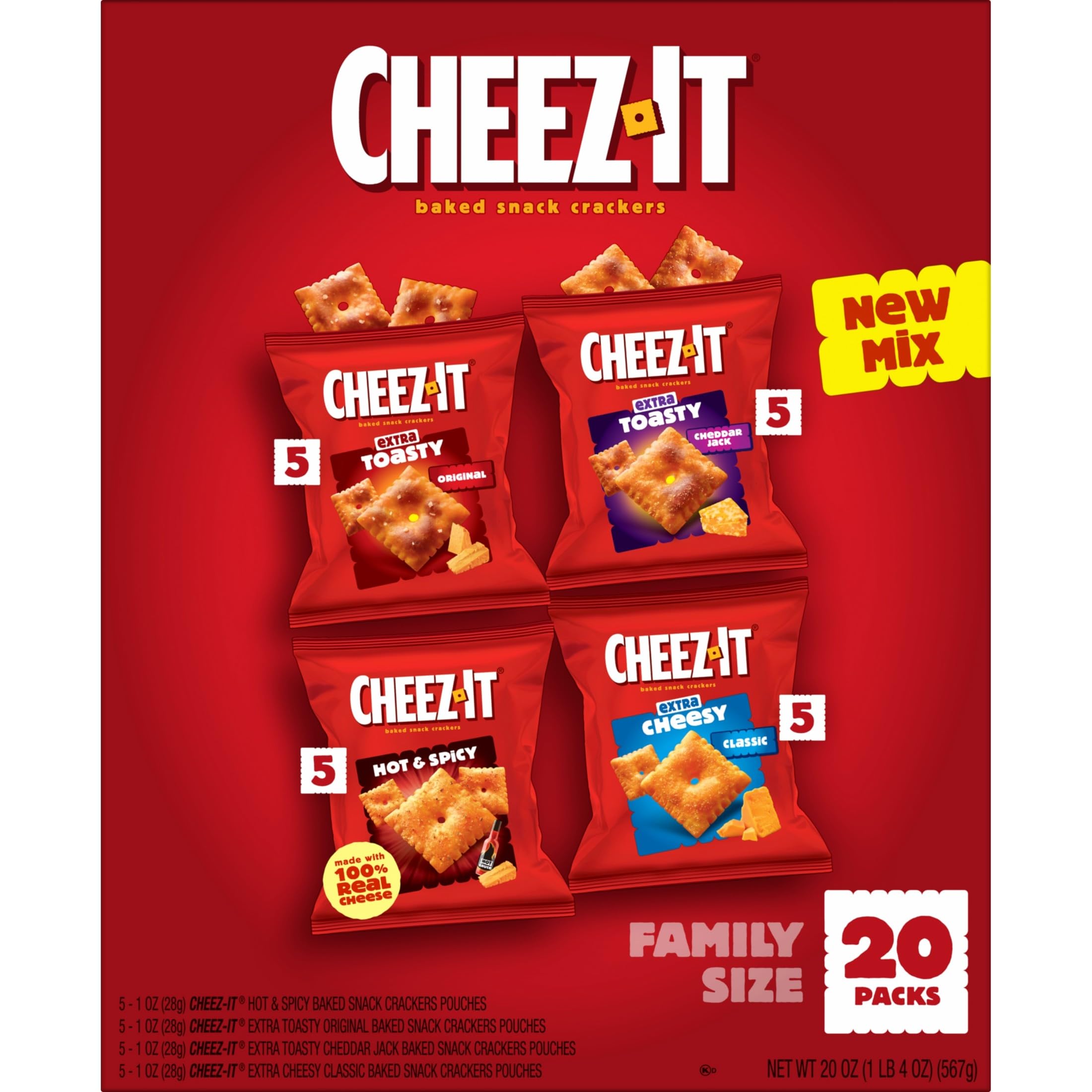 Cheez-It Cheese Crackers, Baked Snack Crackers, Lunch Snacks, Variety Pack, 12.1oz Box (12 Packs)