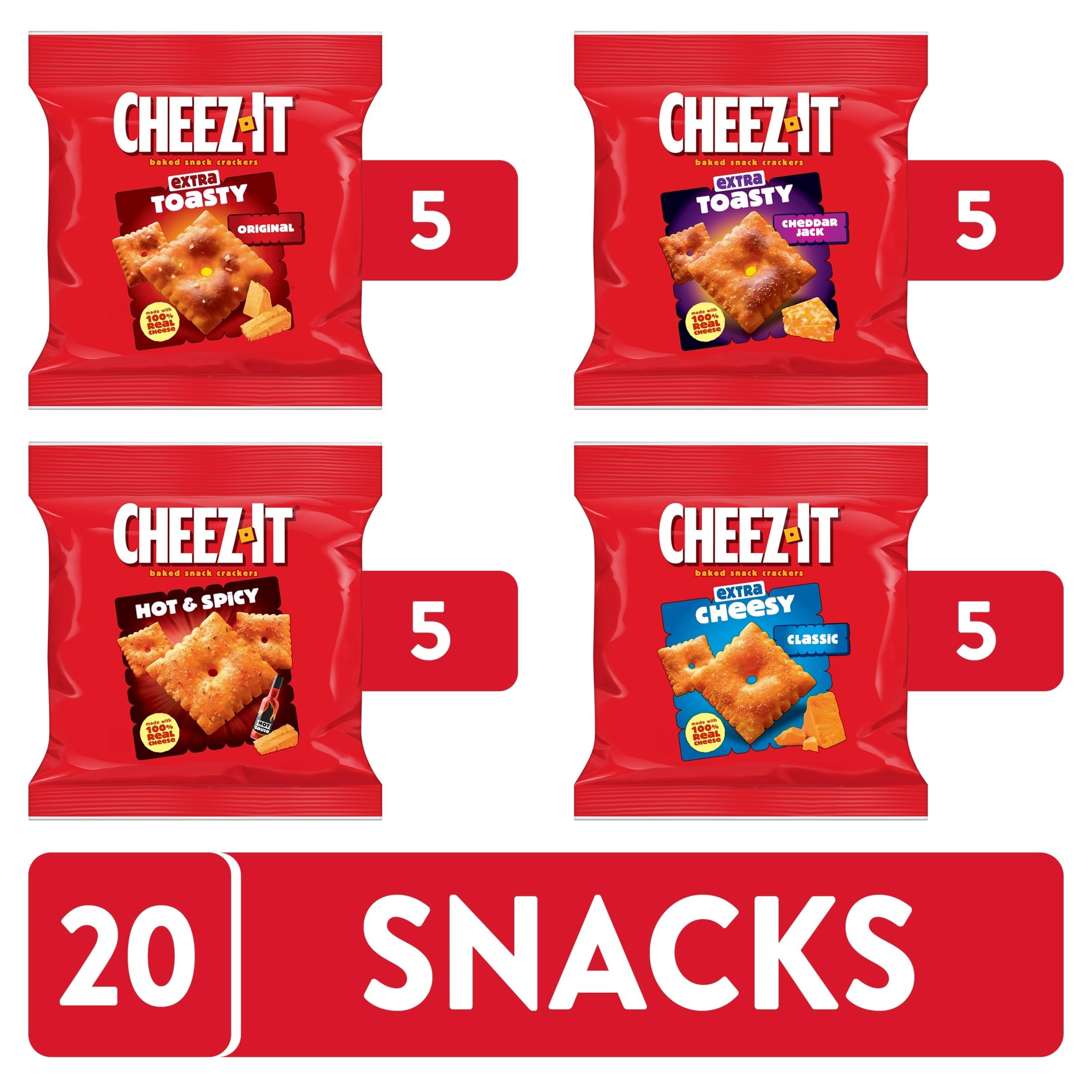 Cheez-It Cheese Crackers, Baked Snack Crackers, Lunch Snacks, Variety Pack, 12.1oz Box (12 Packs)
