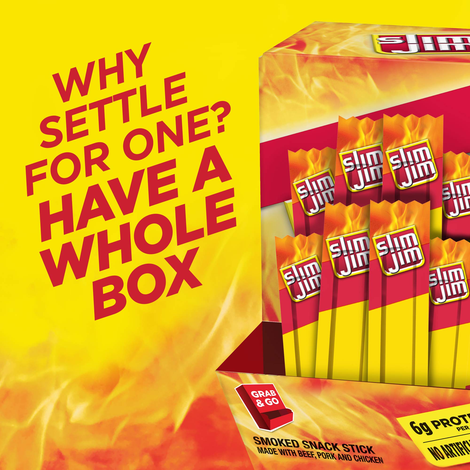 Slim Jim Smoked Meat Sticks, Original Flavor, 6g Protein Per Serving, Snack Size, 0.28 oz. (100 Count)