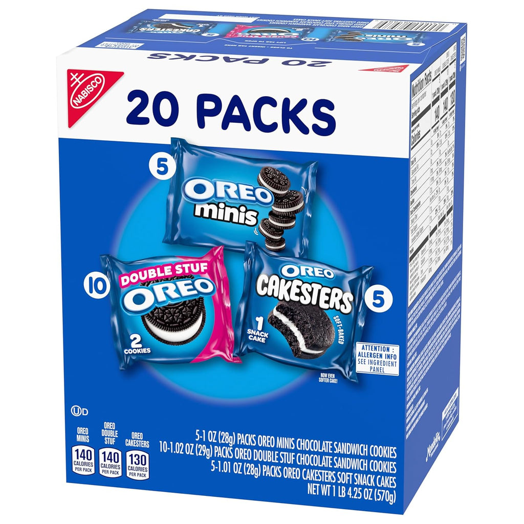 OREO Lovers Variety Pack, OREO Minis and Double Stuf Chocolate Sandwich Cookies, OREO Cakesters Soft Snack Cakes, 20 Snack Packs
