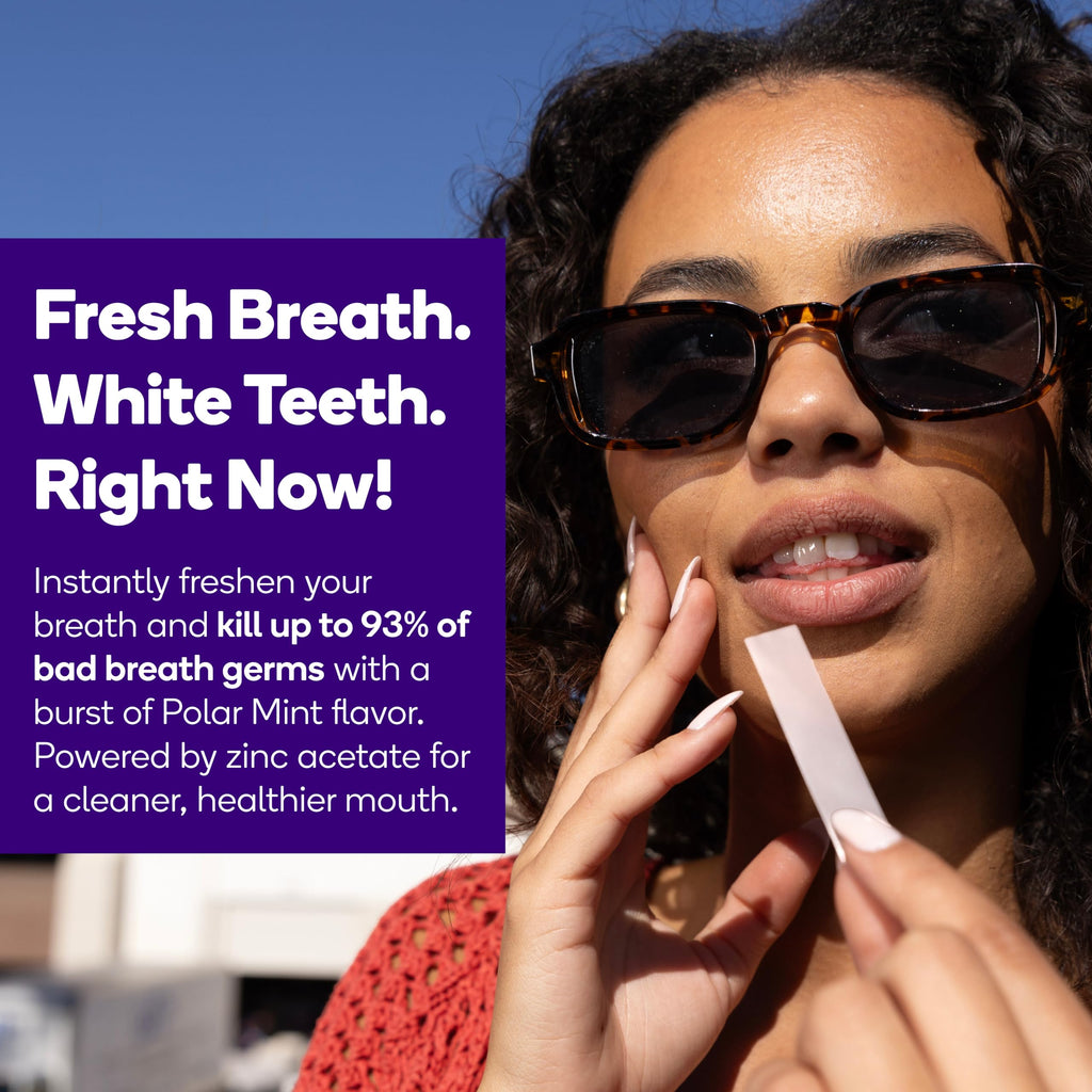 BURST Teeth Whitening Breath Strips (Polar Mint/1 Pack) | Kills 93% of Bad Mouth Germs | Up to 4 Shades Whiter in One Use | Easy to Apply/Quick Dissolving