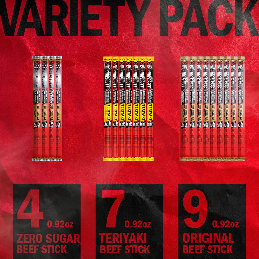 Jack Link's Original Zero Sugar Beef Sticks - (20 Pack) 0.92 oz Meat Sticks - Ready to Eat Protein Snacks - 5g Protein per Serving - Made with 100% Real Beef