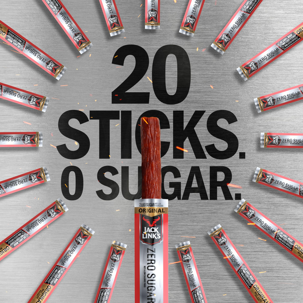 Jack Link's Original Zero Sugar Beef Sticks - (20 Pack) 0.92 oz Meat Sticks - Ready to Eat Protein Snacks - 5g Protein per Serving - Made with 100% Real Beef