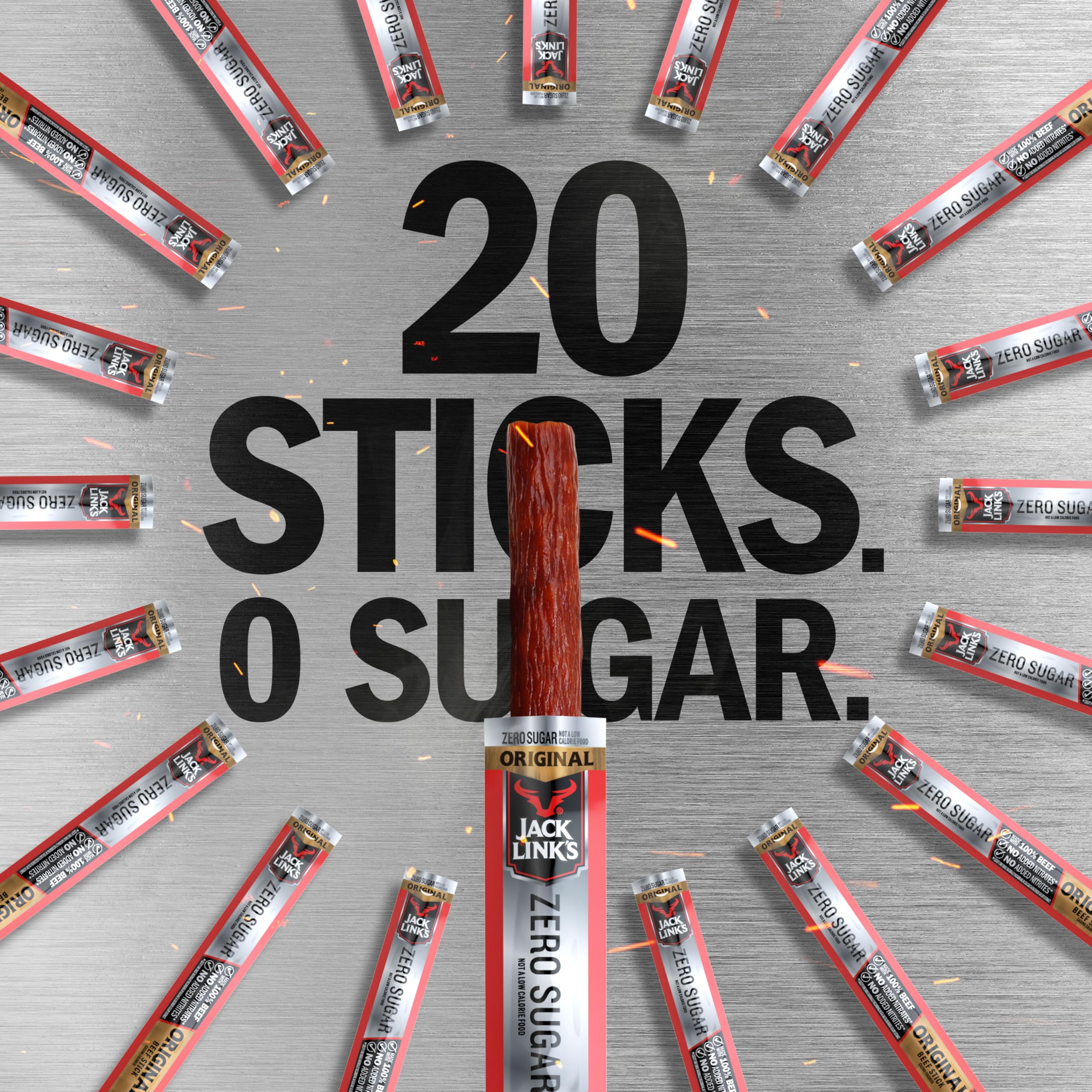 Jack Link's Original Zero Sugar Beef Sticks - (20 Pack) 0.92 oz Meat Sticks - Ready to Eat Protein Snacks - 5g Protein per Serving - Made with 100% Real Beef