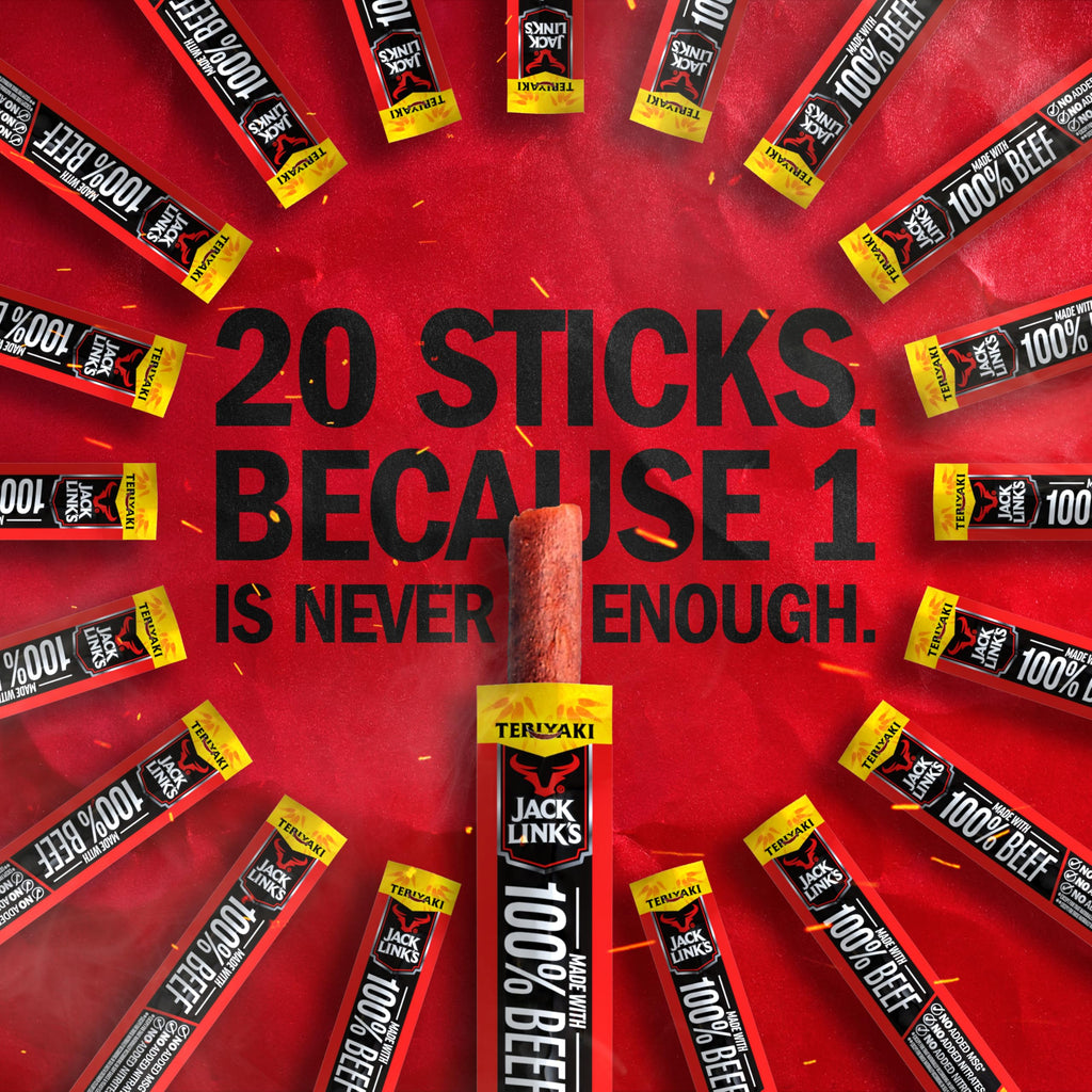 Jack Link's Original Zero Sugar Beef Sticks - (20 Pack) 0.92 oz Meat Sticks - Ready to Eat Protein Snacks - 5g Protein per Serving - Made with 100% Real Beef
