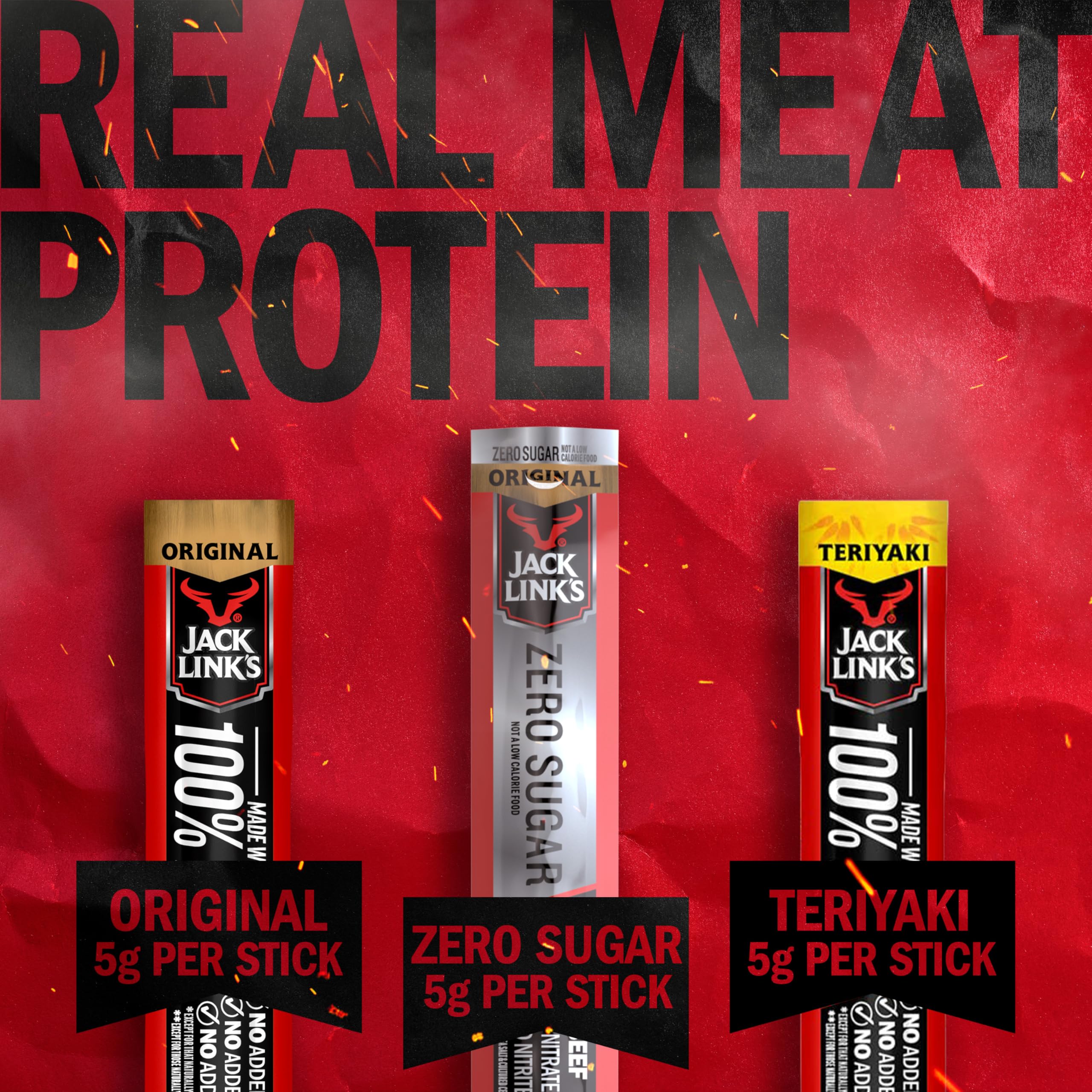 Jack Link's Original Zero Sugar Beef Sticks - (20 Pack) 0.92 oz Meat Sticks - Ready to Eat Protein Snacks - 5g Protein per Serving - Made with 100% Real Beef